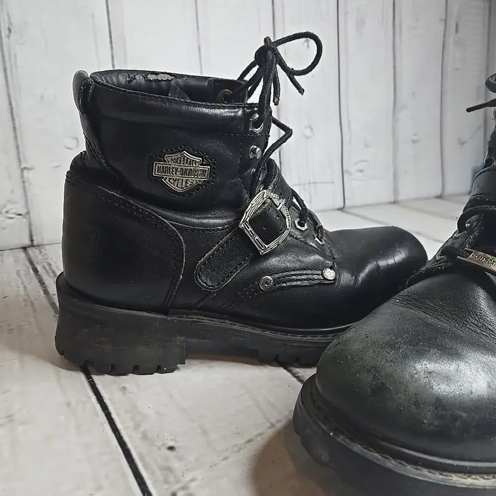 Harley Davidson Faded Glory Boots Women's Size 8.5 Black Leather Buckle 81024 - Picture 2 of 14